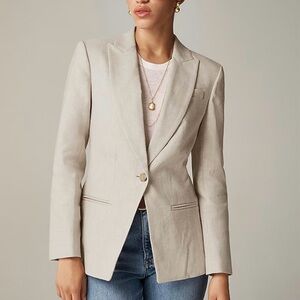 J. Crew Classic Beige Linen-Blend Tailored Blazer One Button Women’s Size 8